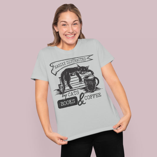 Cats Books Coffee Tee