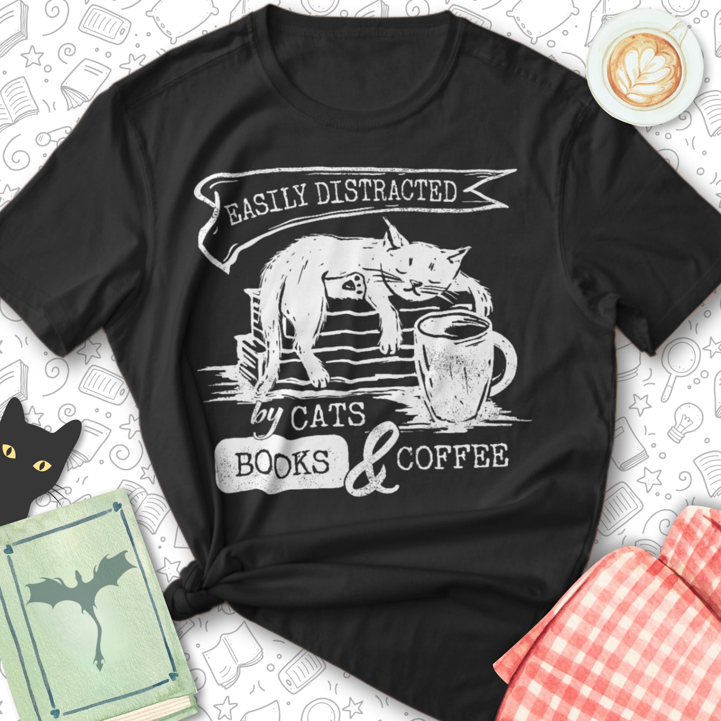 Cats Books Coffee Tee
